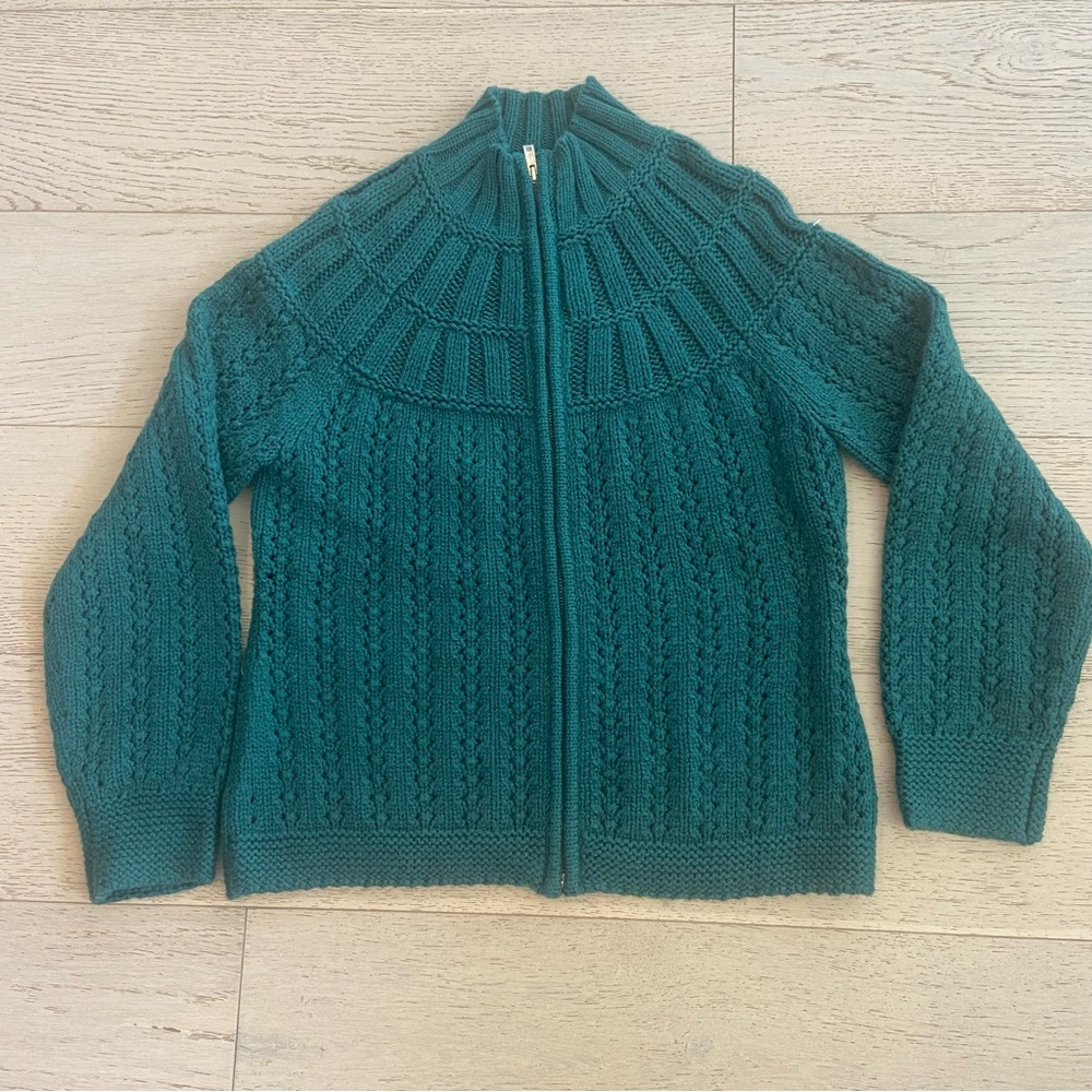Talbots Green Zip Cardigan Medium Cotton Blend Lightweight NWT - Picture 2 of 8